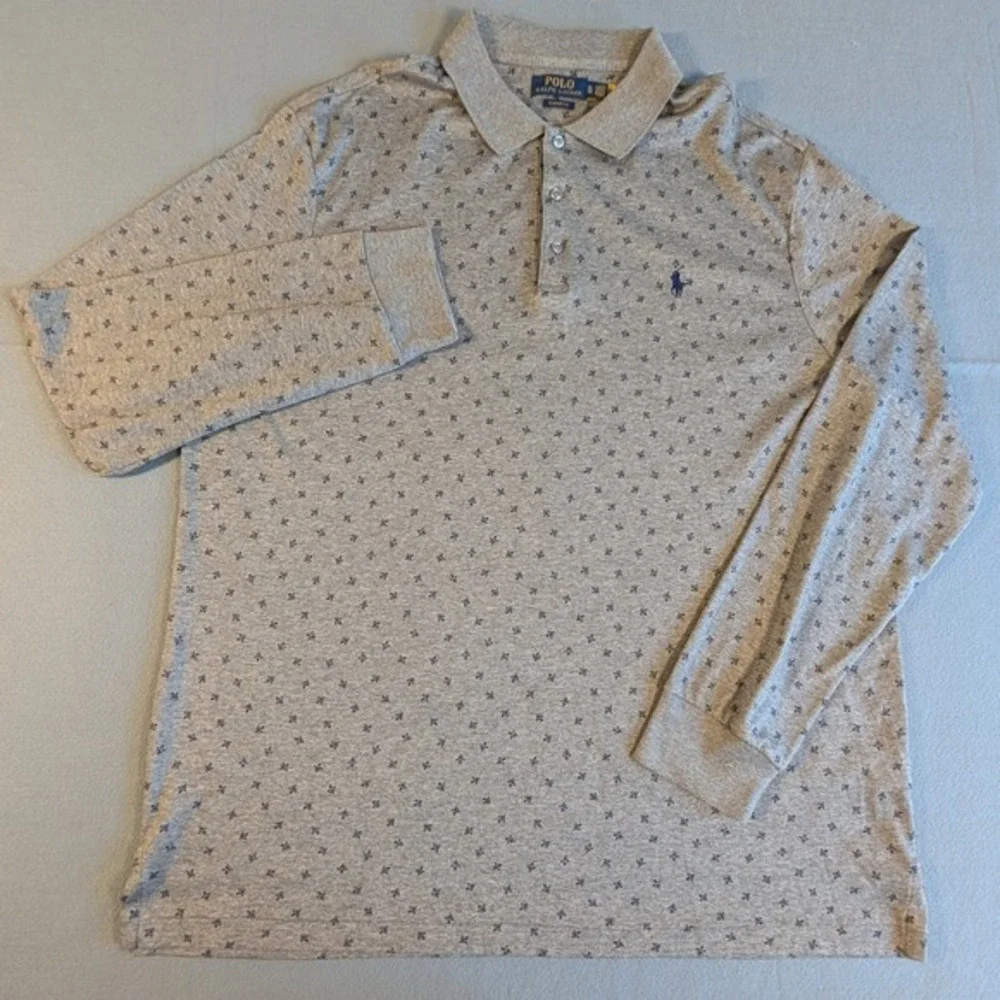 Polo Ralph Lauren Men's Metallic Gray Heather Polo Shirt‎ Classic Fit Fleur AOP